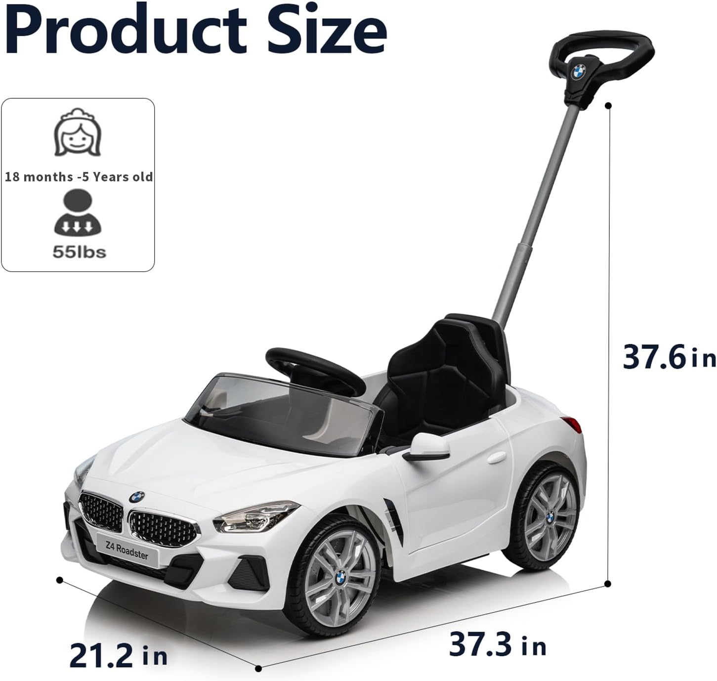 Officially Licensed BMW Z4 Toddler Push Ride-On Car with Adjustable Push Handle, Music Horn & Silent Wheels