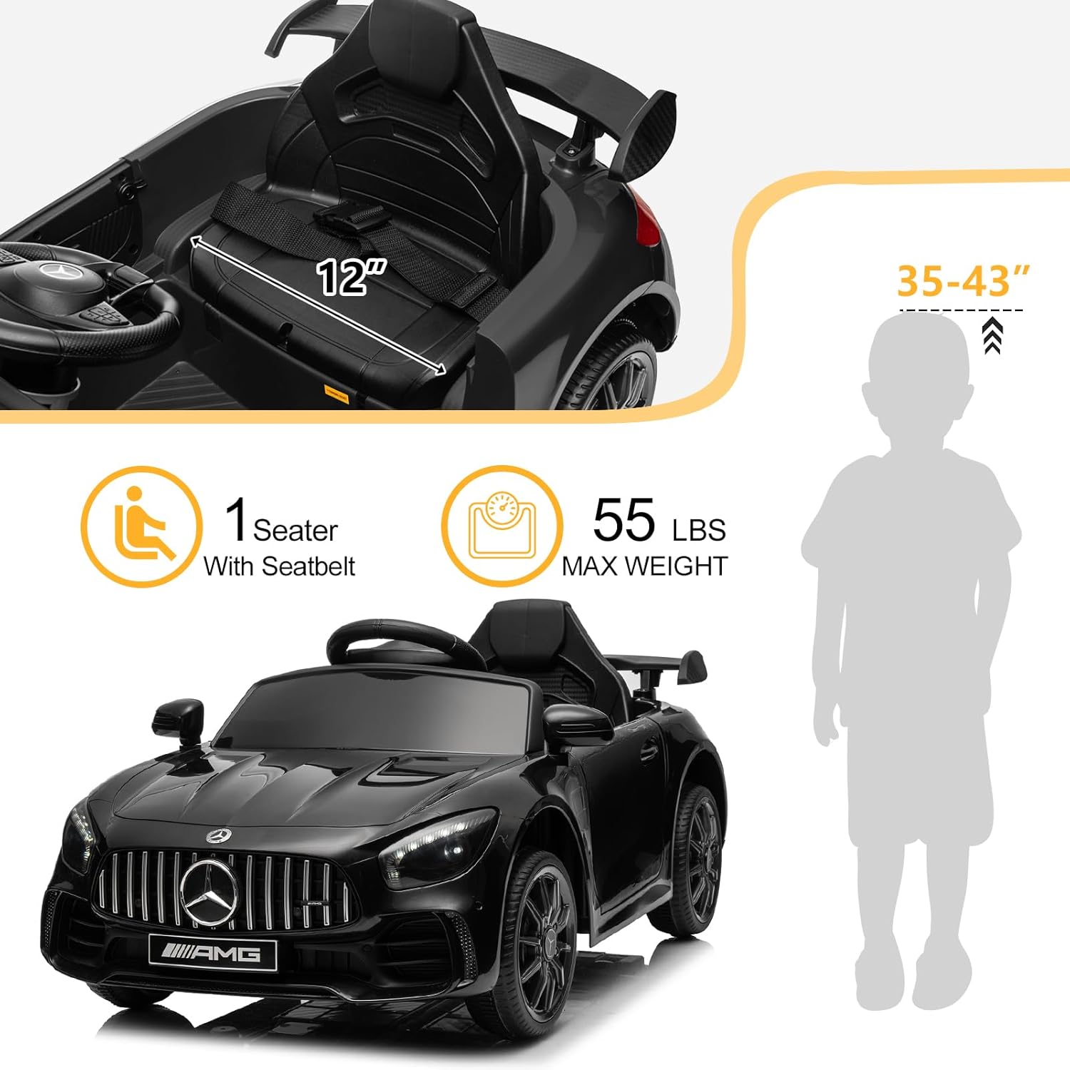 Licensed Mercedes-Benz AMG GTR 12V Kids Ride-On Car with Parent Remote Control