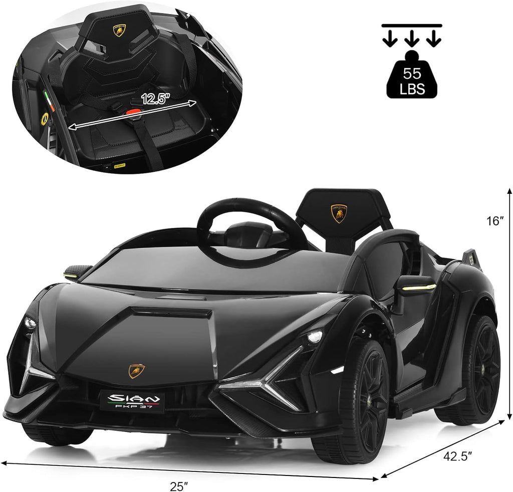 12V Licensed Lamborghini Sian Kids Electric Ride-On Car with Parent Remote, Spring Suspension & MP3 Player