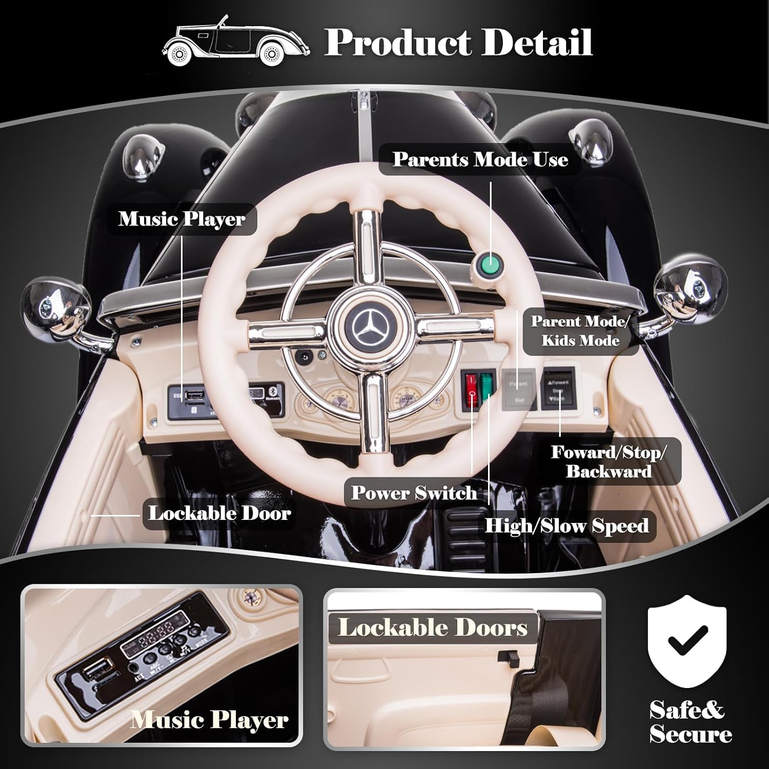 12V 14Ah Kids Electric Ride-On Car with Parent Remote Control, Mercedes-Benz Inspired Design