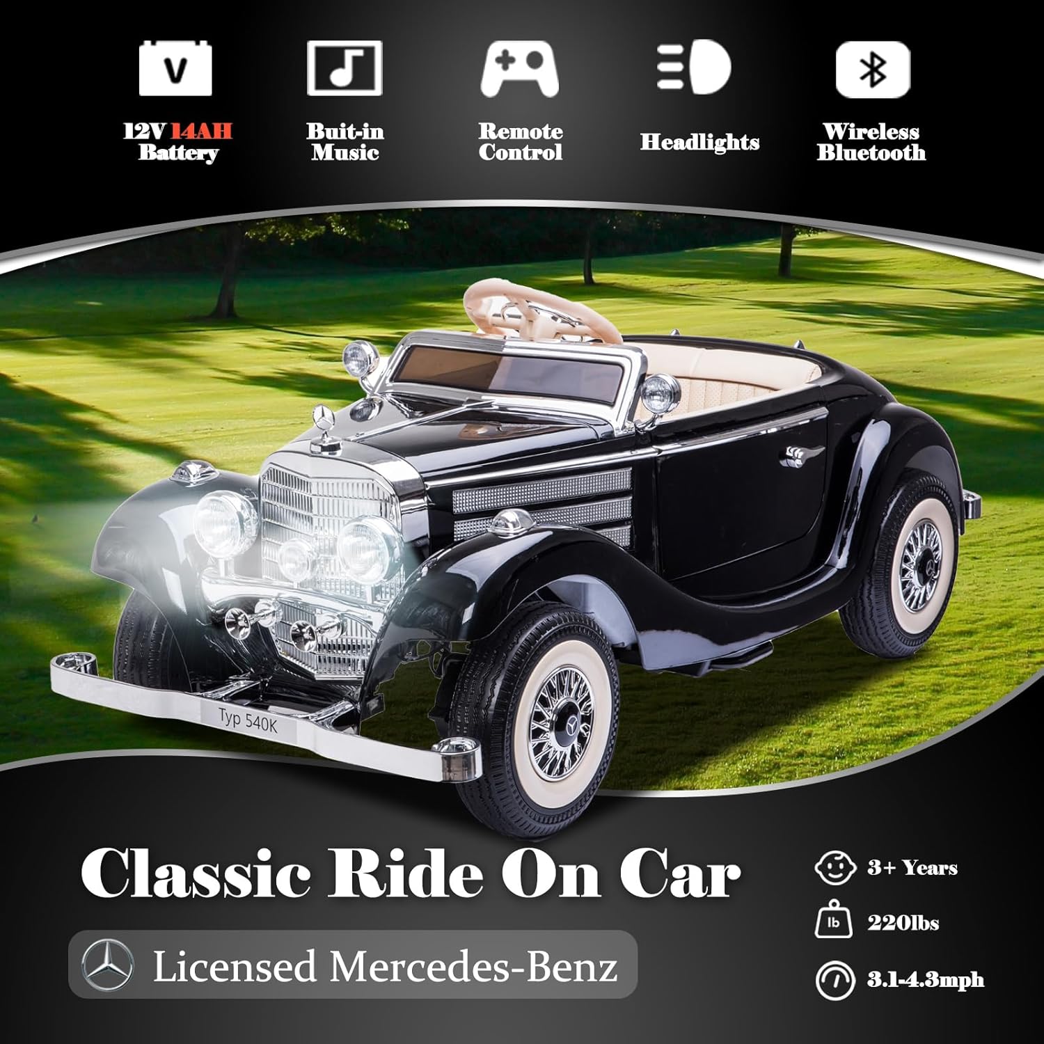 12V 14Ah Kids Electric Ride-On Car with Parent Remote Control, Mercedes-Benz Inspired Design