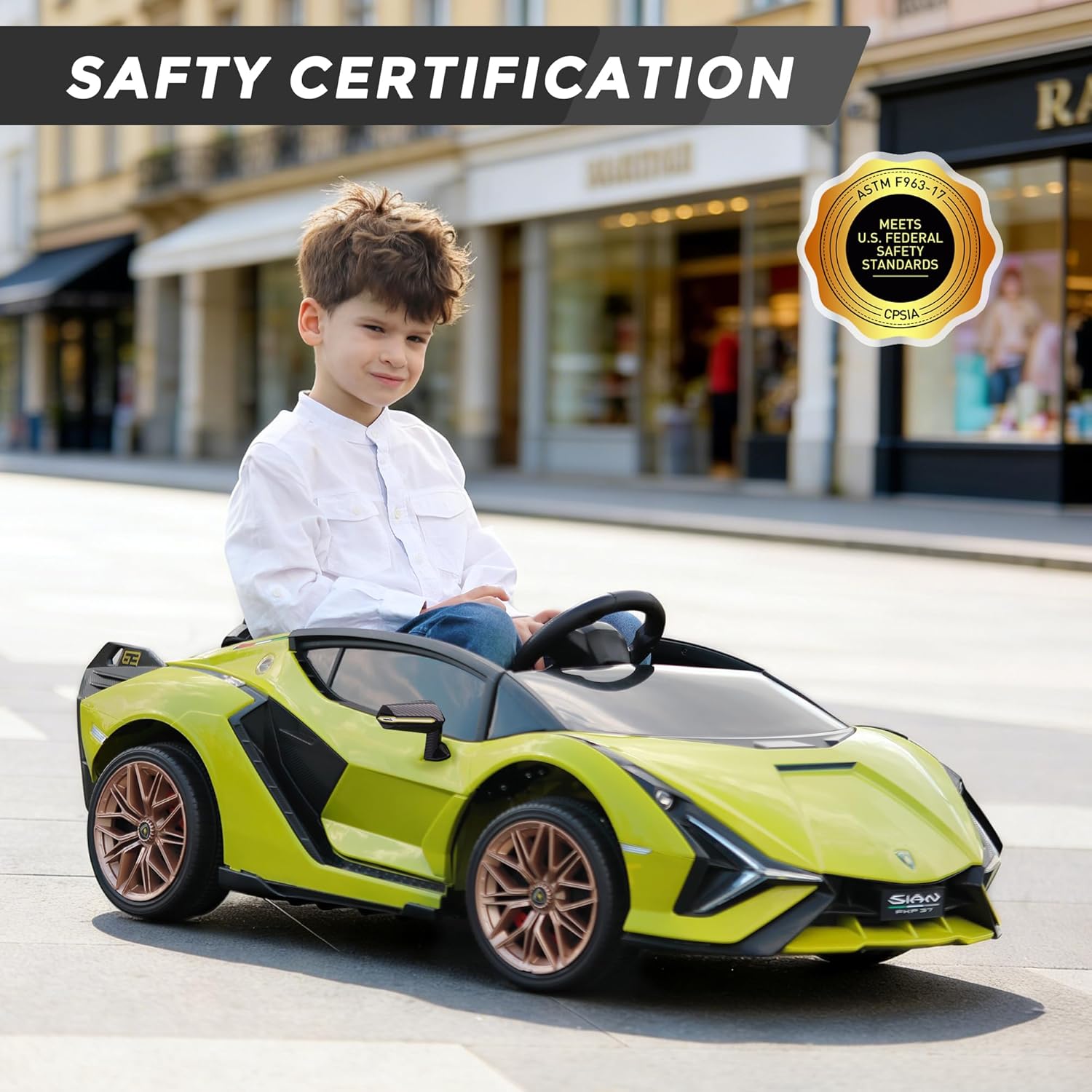 12V Licensed Lamborghini SIAN Kids Electric Ride-On Car with Parent Remote, LED Lights & Safety Belt