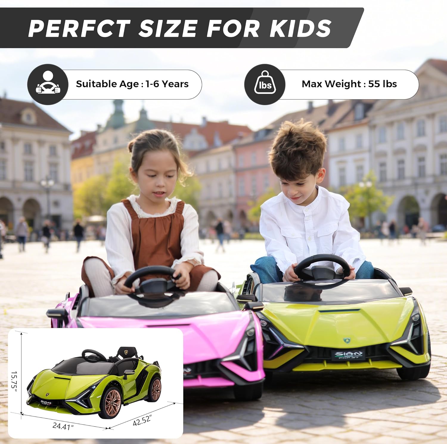 12V Licensed Lamborghini SIAN Kids Electric Ride-On Car with Parent Remote, LED Lights & Safety Belt